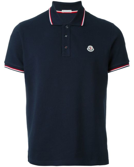 Moncler Piped Collar Polo Shirt in Blue for Men | Lyst