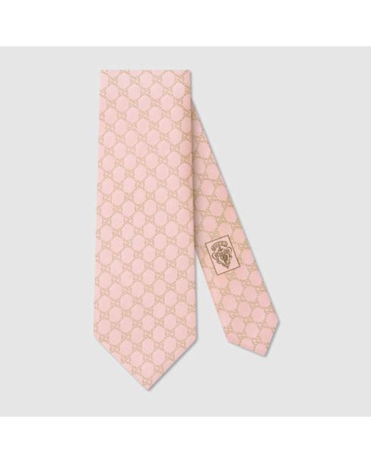 Gucci Gg Pattern Silk Jacquard Tie in Pink for Men (pink silk) | Lyst