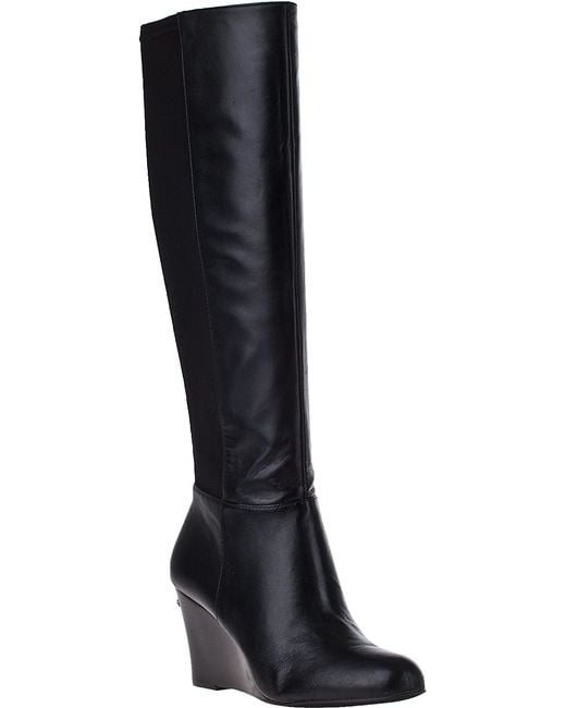 Michael michael kors Bromley Wedge Tall Boot Black Leather in Black ...