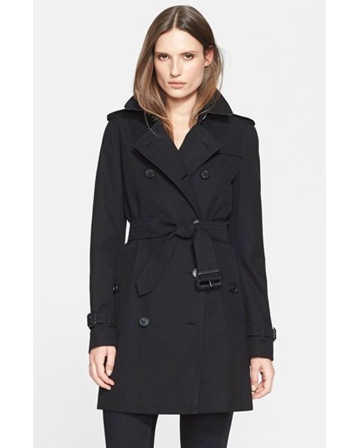 Burberry london 'kensington' Double Breasted Trench Coat in Black | Lyst