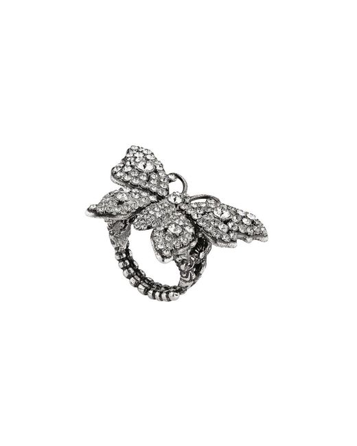 Gucci Crystal Studded Butterfly Ring In Metal in Silver ...