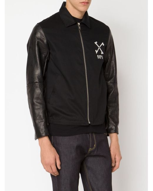Dada Embossed Sleeves Vietnam Jacket Men Cotton Dada Black Embossed Sleeves Vietnam Jacket Men Cotton Leather