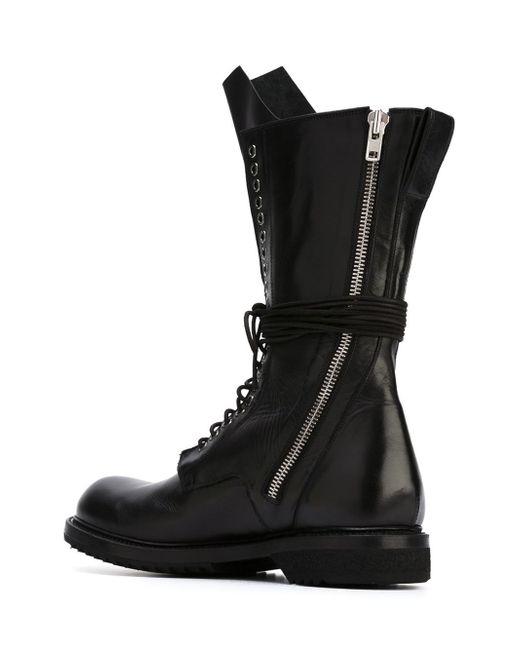 Rick owens Lace-Up Leather Combat Boots in Black for Men | Lyst