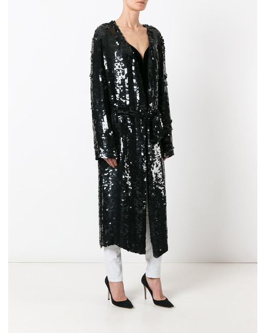 Attico Belted Sequin Duster Coat in Black | Lyst