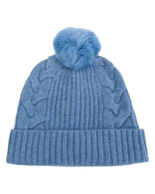lyst n peal pompom beanie hat in blue for lyst n peal pompom beanie hat in blue for