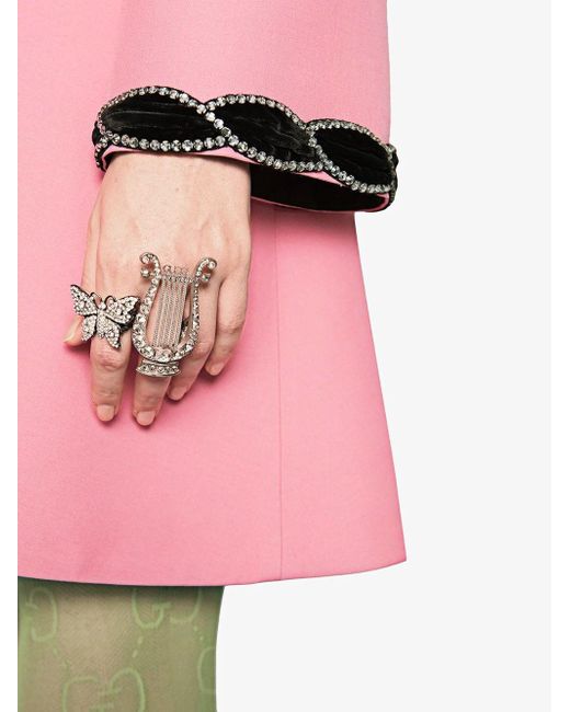 Gucci Crystal Studded Butterfly Ring In Metal in Silver ...