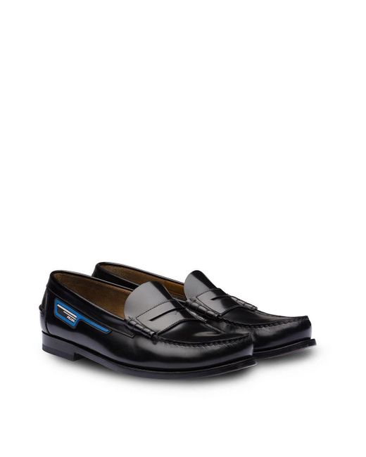 prada black chunky leather logo loafers