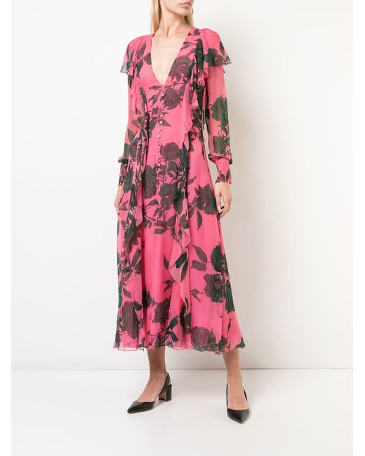 Lyst - Carolina Herrera Floral Print Dress in Pink