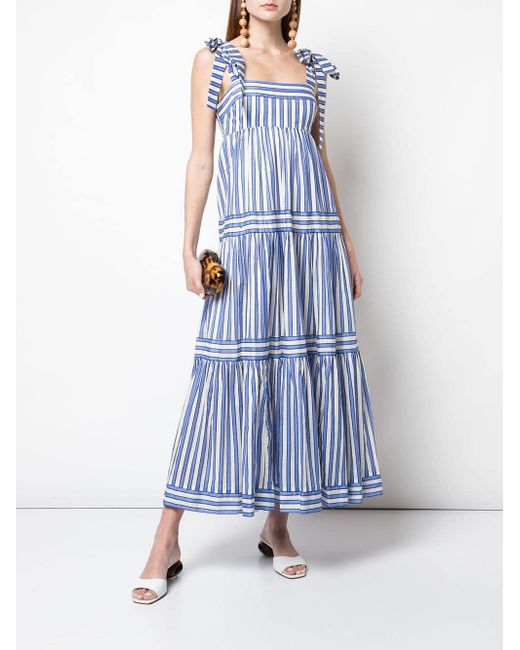 Zimmermann Verity Stripe & Tiered Cotton Dress in Blue - Lyst