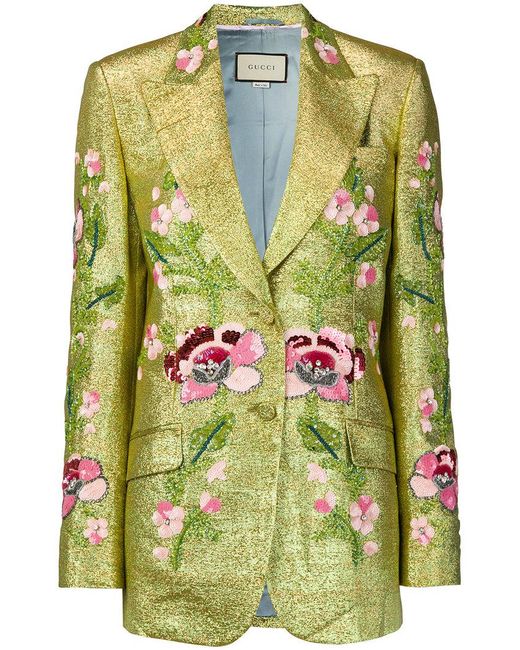 Lyst - Gucci Floral Embroidered Blazer in Metallic