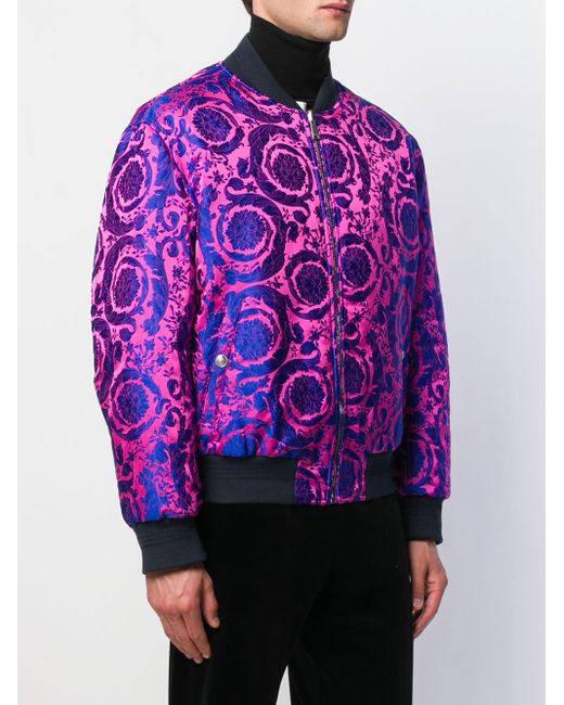 Versace Technicolour Baroque Embroidered Bomber Jacket in Pink for Men ...