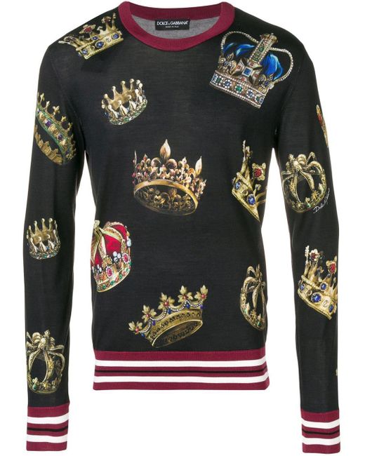 Dolce & Gabbana Silk Crown Print Sweater in Black for Men - Lyst