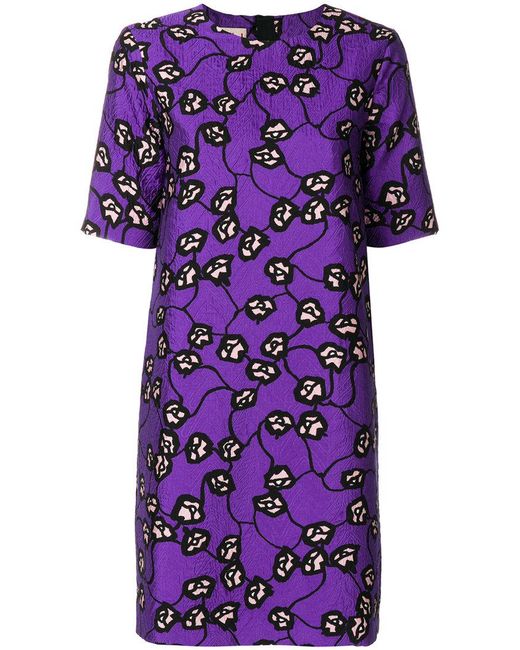 Marni Floral Print Shift Dress in Purple - Save 50% | Lyst