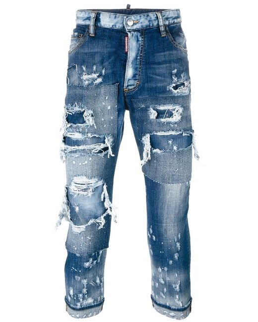 Dsquared² Glamhead Layered Distressed Jeans in Blue for Men | Lyst