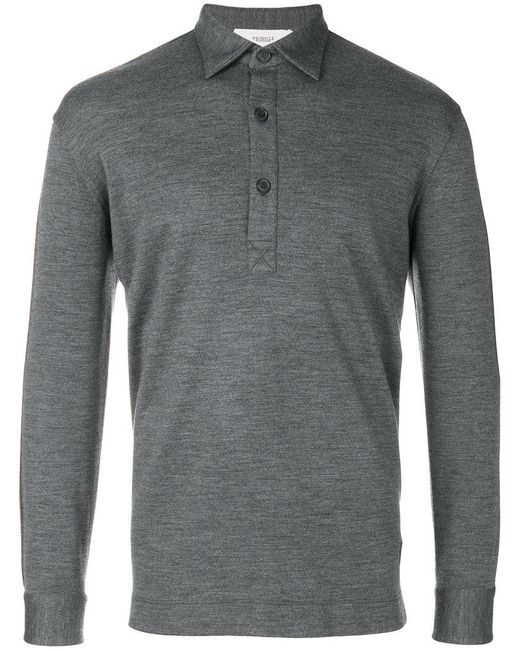 Pringle of scotland Long Sleeved Polo Shirt in Gray for Men | Lyst