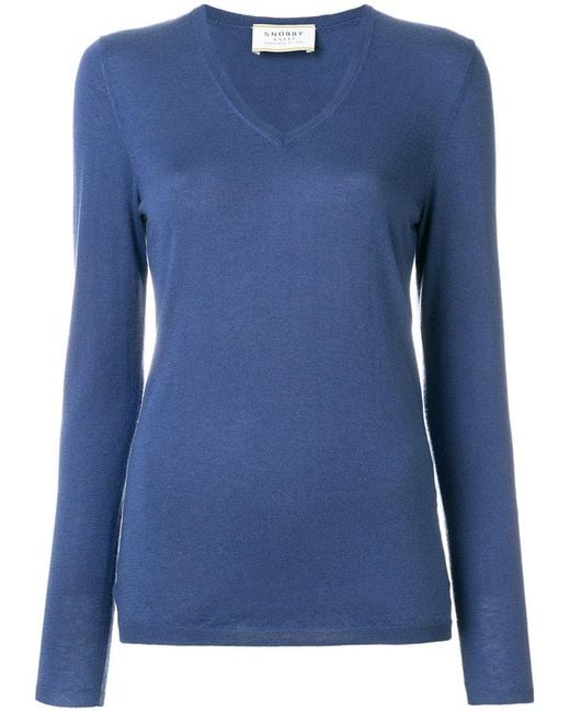 Snobby sheep Ribbed V-neck Sweater in Blue | Lyst
