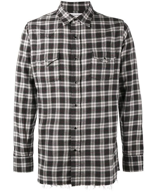 Saint laurent Classic Western Plaid Shirt in Gray for Men | Lyst