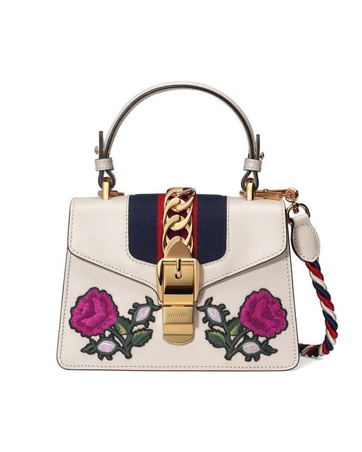 gucci white sylvie embroidered top handle price