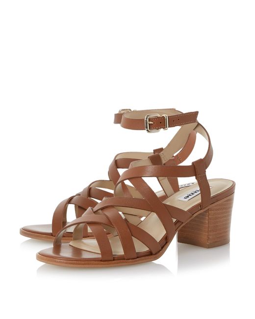 strappy tan block heels