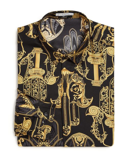 Versace Baroque Print Silk Shirt in Gold for Men (black-gold) | Lyst