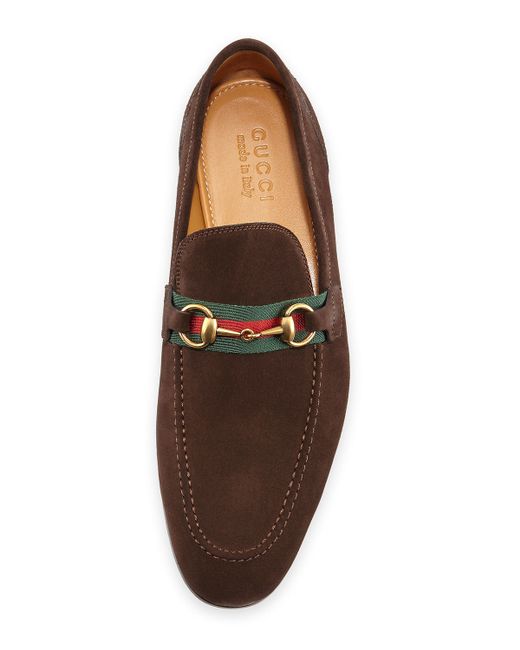 gucci brown suede horsebit loafer
