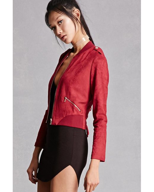 Forever 21 Faux Suede Lace Up Back Jacket In Red Lyst Forever 21 Red Faux Suede Lace Up Back Jacket Lyst
