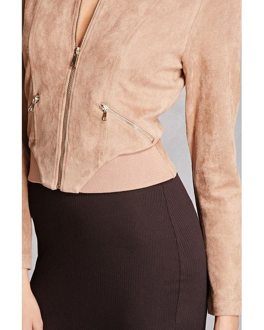 Forever 21 Faux Suede Lace Up Back Jacket In Brown Lyst Forever 21 Brown Faux Suede Lace Up Back Jacket Lyst