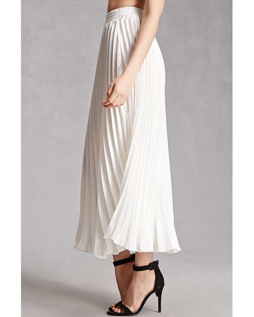 Forever 21 Pleated Satin Maxi Skirt in White Lyst
