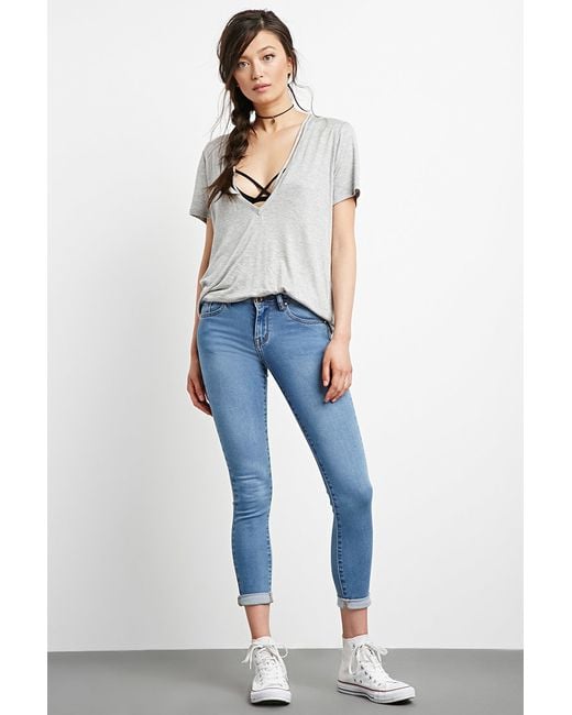 Forever 21 Mid-rise Skinny Jeans in Blue | Lyst