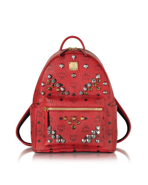 Mcm Stark Small Ruby Red Backpack in Red | Lyst