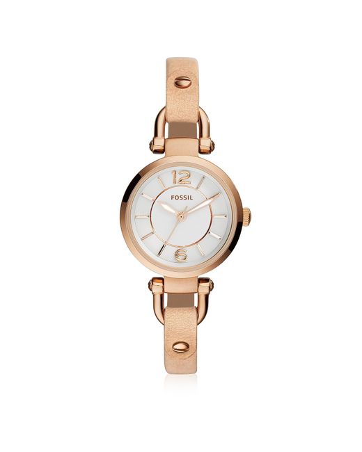 Lyst - Fossil Georgia Mini Rose Gold Tone Stainless Steel Case And Nude ...