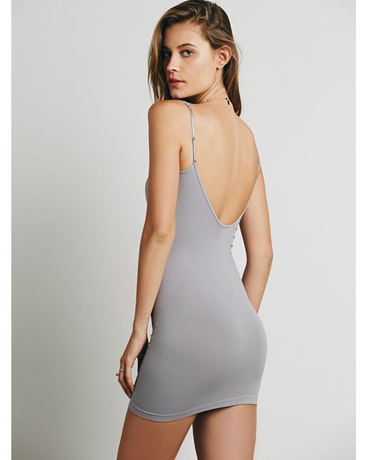 Free people Seamless Low Back Mini Slip in Gray | Lyst