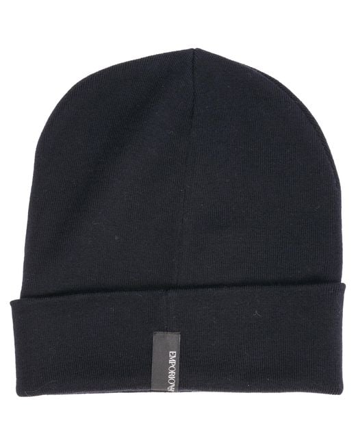 Emporio Armani Men's Wool Beanie Hat in Blue for Men - Lyst