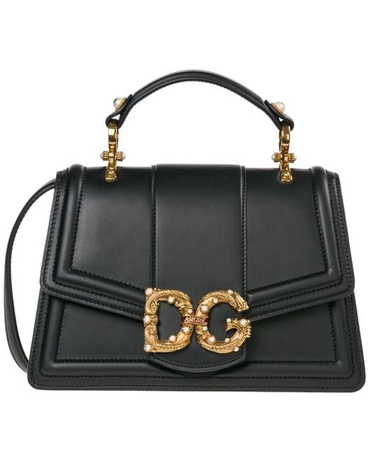 Lyst - Dolce & Gabbana Leather Handbag Shopping Bag Purse Dg Amore in Black