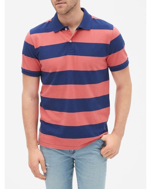 Download GAP Factory Stripe Short Sleeve Pique Polo Shirt in Blue ...