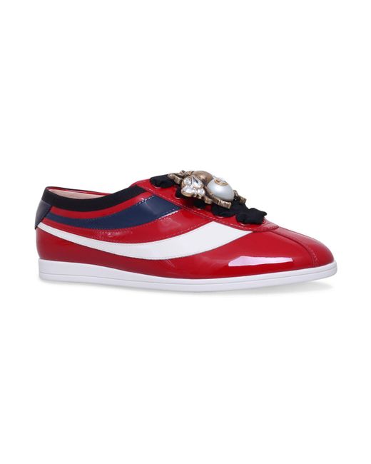 Gucci Falacer Bee Patent Leather Sneakers in Red | Lyst