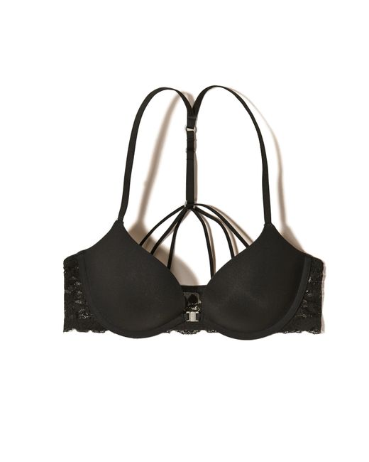 Bra yarn black strappy plunge savvy qvc