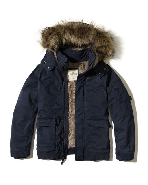 Hollister Faux Fur Lined Twill Bomber Jacket in Blue for Men Save 53 Lyst