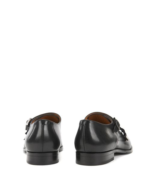 Lyst Boss Italian Made Calf Leather Shoes With Double Monk Strap Boss Black Italian Made Calf Leather Shoes With Double Monk Strap For Men