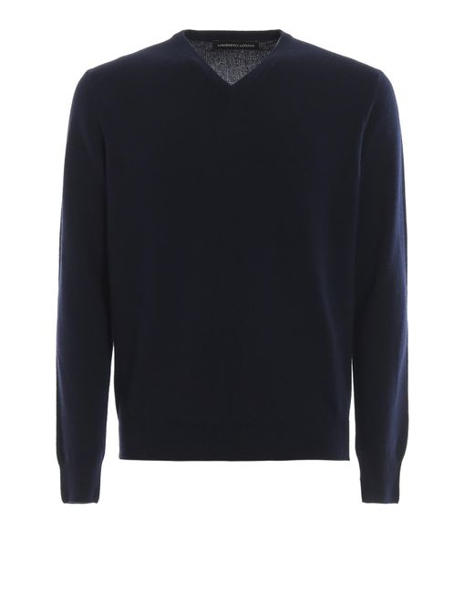 Lamberto Losani Dark Blue Cashmere V-neck Sweater for Men - Lyst
