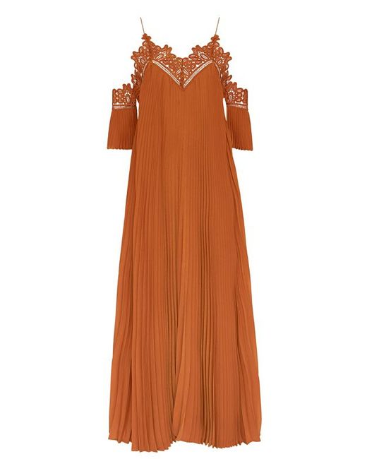 Self-portrait Pleated Off-The-Shoulder Crepe and Chiffon-Blend Maxi