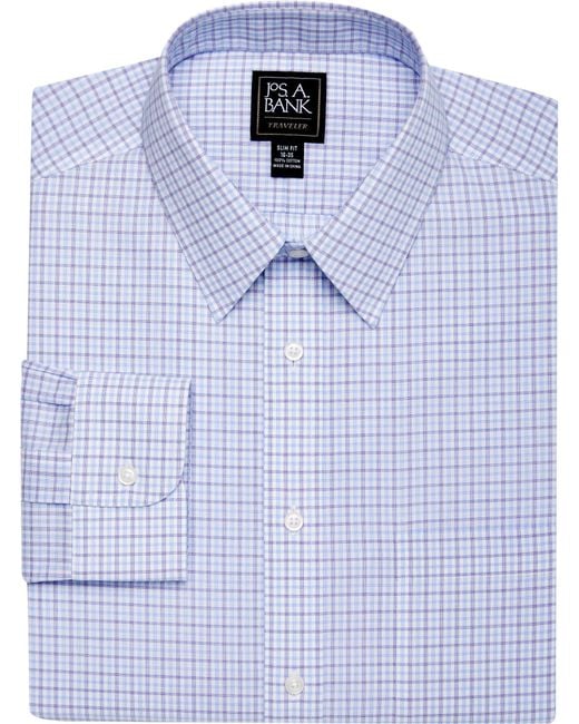 Lyst - Jos. A. Bank Traveler Collection Slim Fit Point Collar Plaid ...