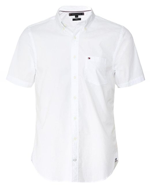Tommy Hilfiger Short Sleeve Button Down Poplin Shirt Stretch Fit With