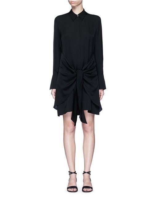 Theory 'talbilla' Tie Front Silk Shirt Dress in Black | Lyst