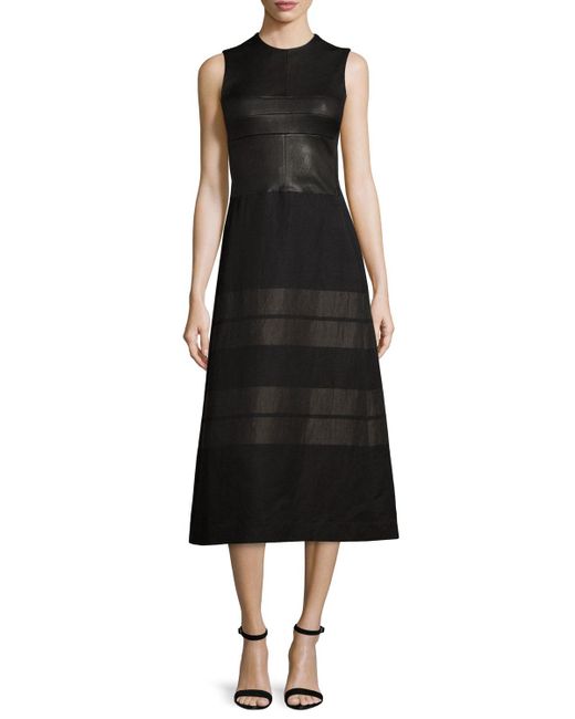 Narciso rodriguez Sleeveless Contrast-striped Midi Dress in Black ...