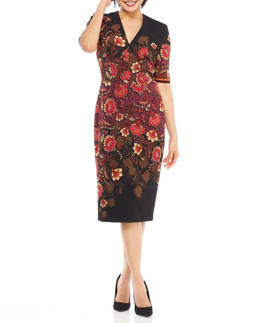 Lyst - Maggy London Floral Print 1/2-sleeve Sheath Dress in Red