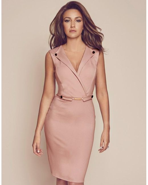 Lipsy Love Michelle Keegan V Neck Button Detail Bodycon Dress in Pink | Lyst Lipsy Love Michelle Keegan V Neck Button Detail Bodycon Dress in Pink | Lyst