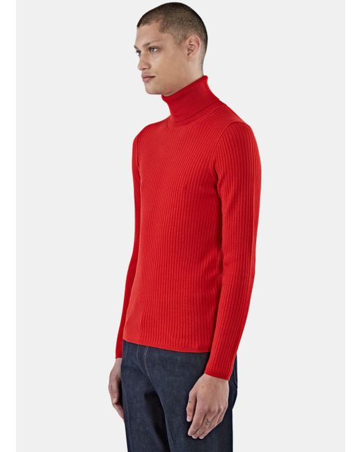 Gucci Men's Ribbed Roll Neck Jumper In Red in Red for Men | Lyst