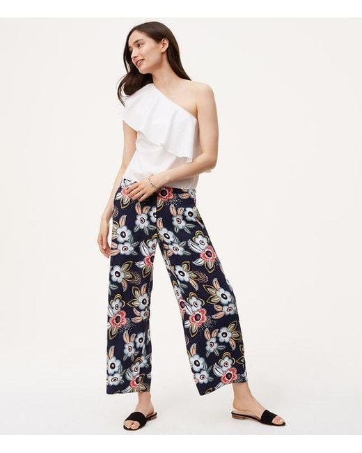 Loft Petite Summer Floral Fluid Pants in Blue | Lyst