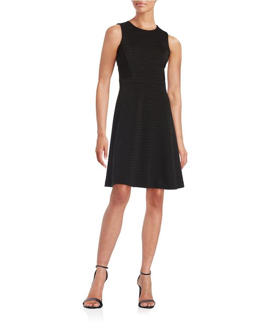 Tommy hilfiger Ribbed Fit-and-flare Dress in Black | Lyst